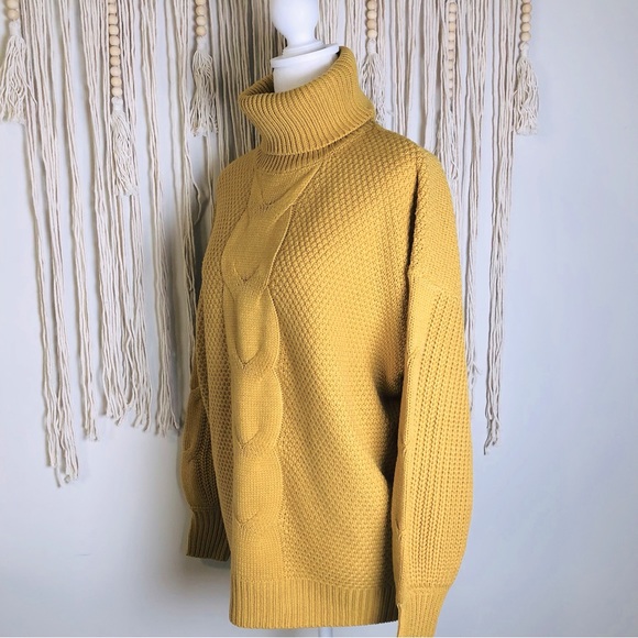 NWT Mustard Cableknit Turtleneck Sweater - Picture 7 of 14